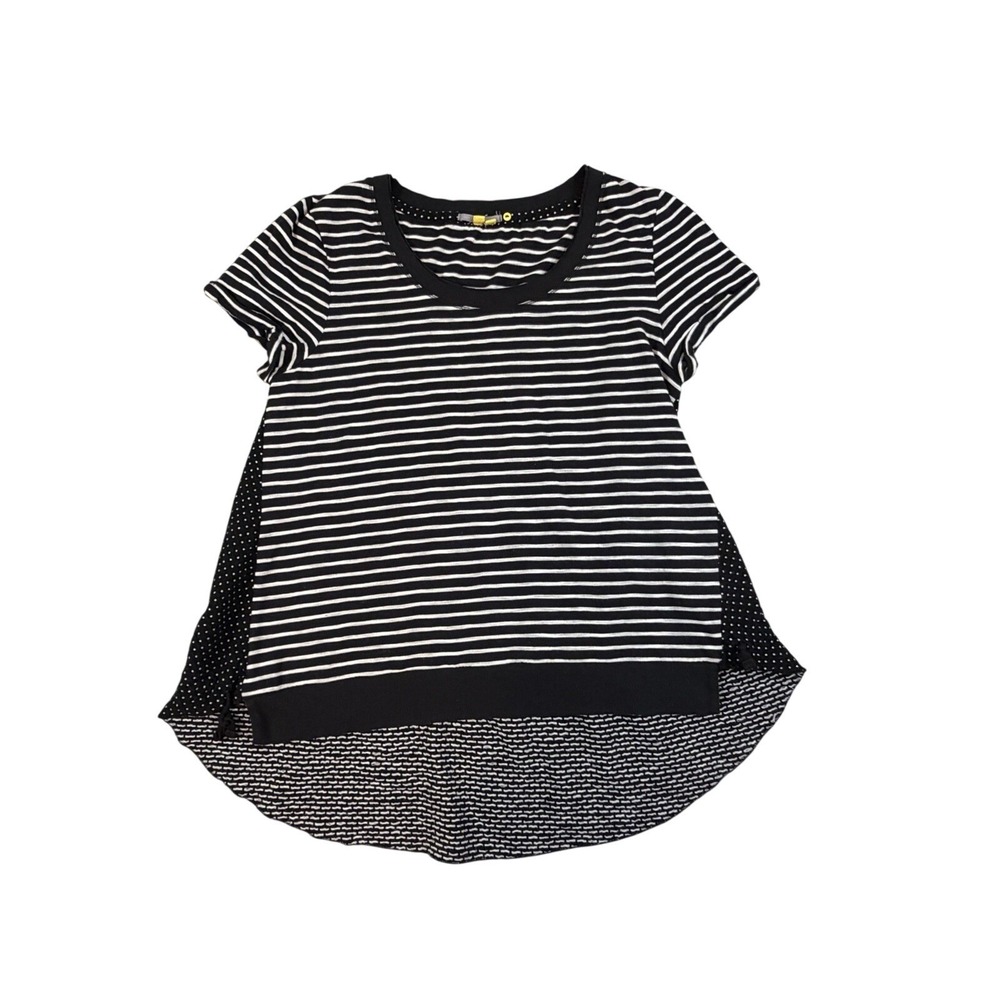Anthropologie Little Yellow Button Shirt Women's M Black Striped and Spotted